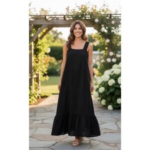 Natalie Martin Jasmine Swiss Dot Square Neck Maxi Sundress Black Size Small